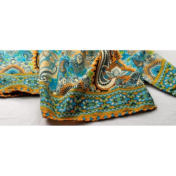 Lapogee Boho Paisley Print Tunic 3X Short Flutter Sleeve Blue/Orange Flowy India - Picture 9 of 13